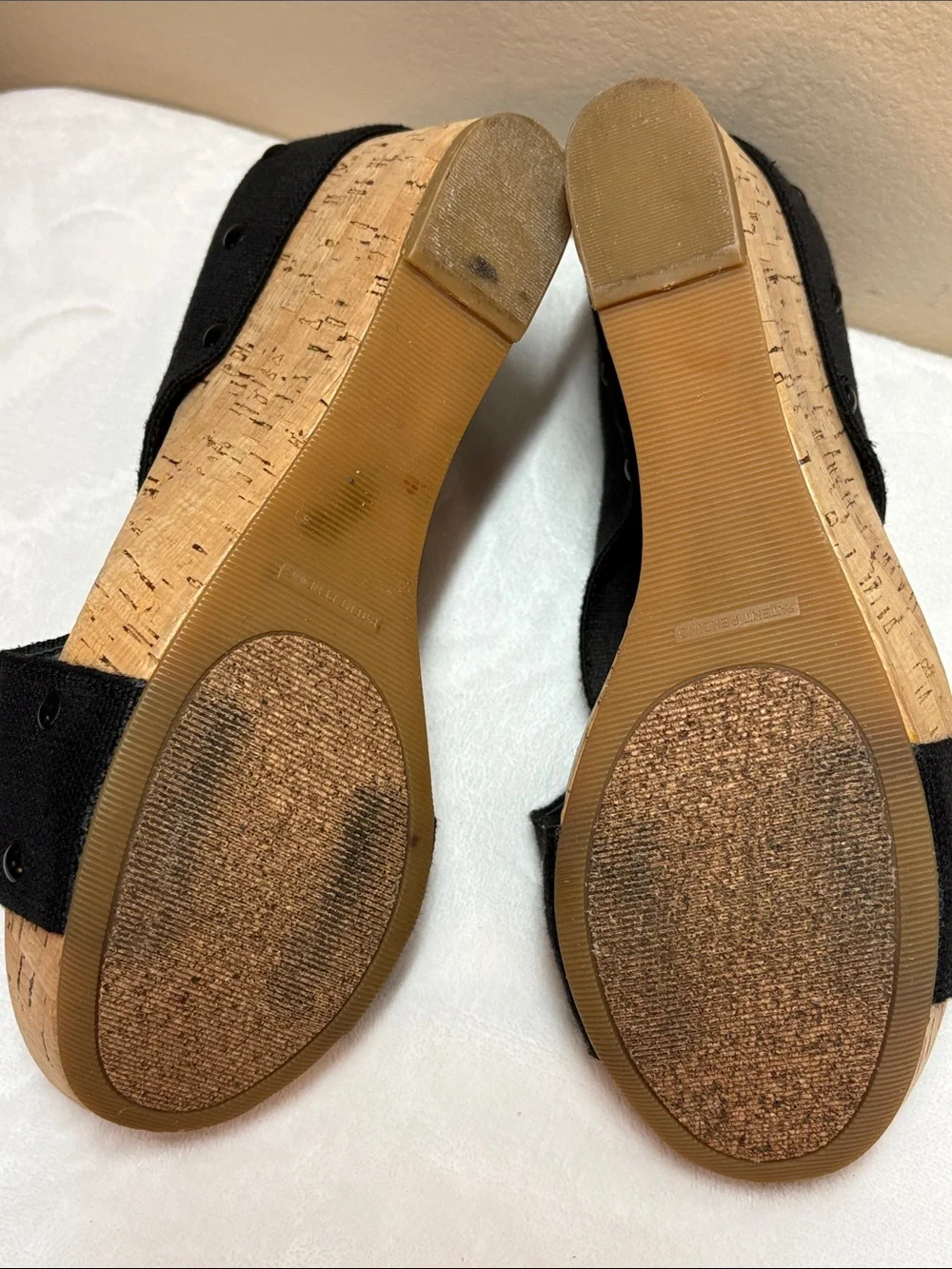 Lucky Brand Cross-Band Cork Miller Wedge Slide Sandals in Black, 9
